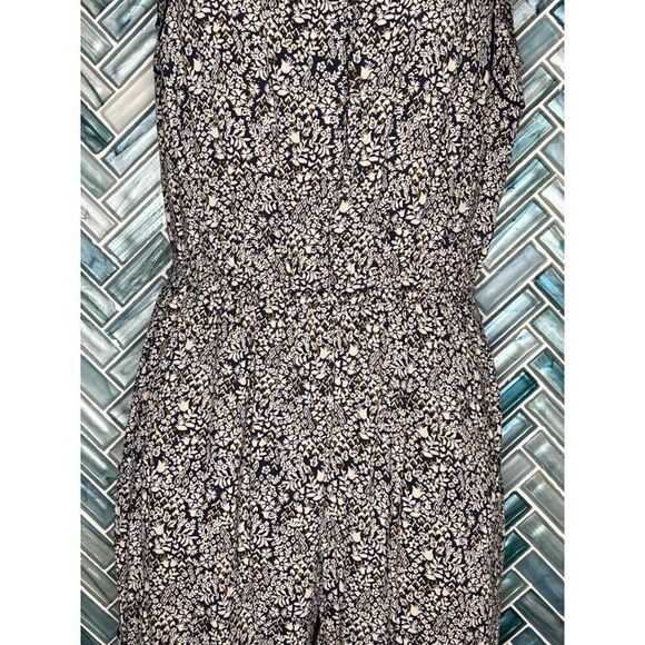 LUCKY BRAND CREAM NAVY BLUE DITSY FLORAL LONG SKINNY LEG ROMPER JUMPSUIT BOHO S - Picture 3 of 11